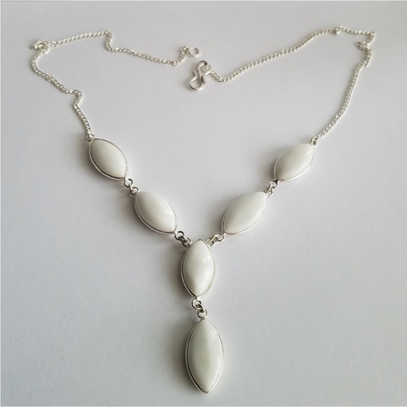 Genuine White Coral Gemstone 925 Sterling Silver Y Necklace NEW - Picture 5 of 9